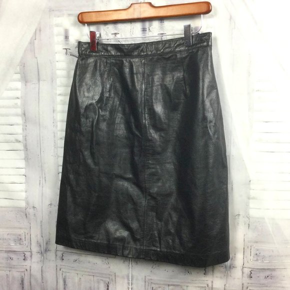 Vintage Dresses & Skirts - Vintage Black Leather Midi Skirt 11/12